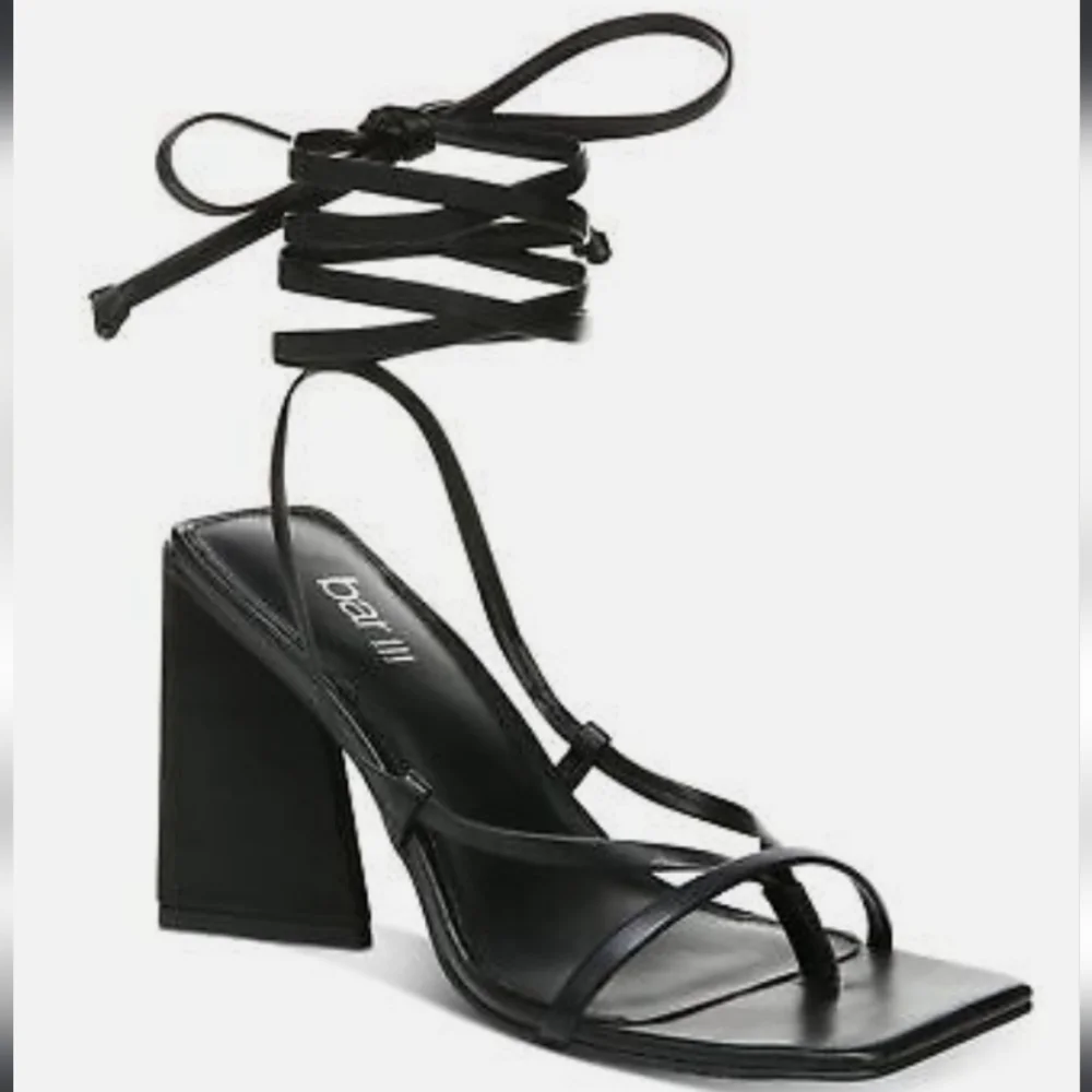 Bar III Alana Tie-up Geo-Heel Sandals Black 8.5 - Picture 1 of 5